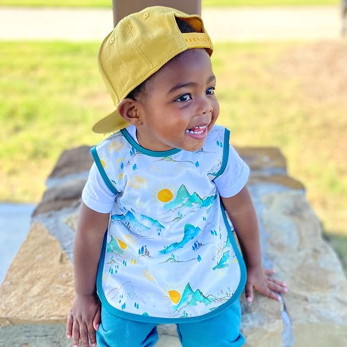 BapronBaby Mountain Mist Bapron - No Neck Tie Safer Bib for Baby & Toddler - Soft Waterproof Stain Resistant - Machine Washable - Sz Preschool 3-5yrs