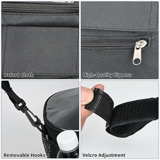 Smlper Stroller Organizer with Cup Holders, Adjustable Universal Organizer Caddy Bag - Phone Pocket & Detachable Strap for Baby Stroller and Pet Stroller (Black)