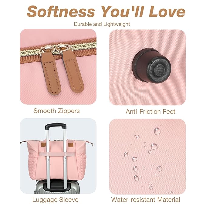 Tonyeee Diaper Bag Tote, Large Diaper Bags Waterproof, Hospital Bag for Labor Delivery, Baby Bag with Pacifier Case, Travel Diaper Tote with Changing Pad, Pink