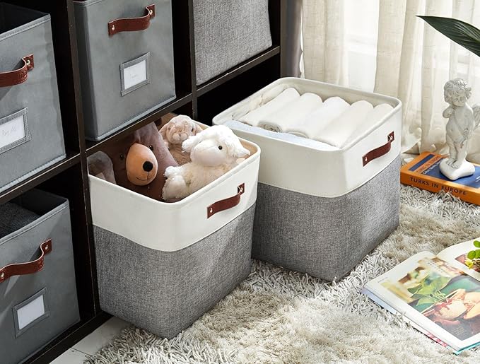 DECOMOMO Storage Cubes, 11x11 Cube Storage Bins, Baskets for Shelves (Grey & White, Cube 11" - 4 Pack)