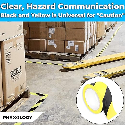 Single Roll Ultra-Adhesive Black & Yellow Hazard Tape for Floor Marking, High Visibility Striped PVC Vinyl, Durable Anti Scuff & Heavy Duty, Ideal for Safety Zones, Watch Your Step Areas in Workplaces