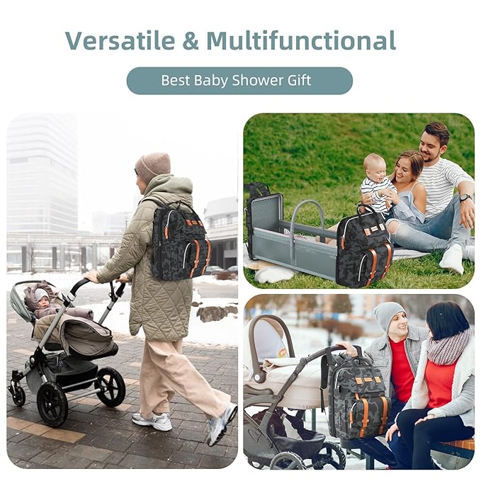 ISMGN Diaper Bag Backpack with Changing Station, Large Diaper Bag, Baby Bag, Multifunctional Diaper Bag, CAMO