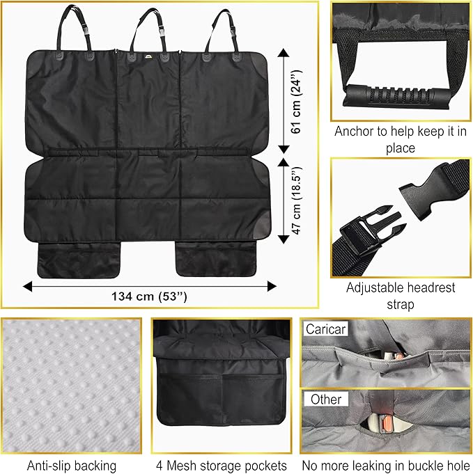 Car Seat Protector, Under Child Car Seats Cover | Waterproof, 3 Functional Rear Belts, Baby Carseat Cushion, Covers Fabric and Leather Seats | 4Pockets Non-Slip Thick Padding