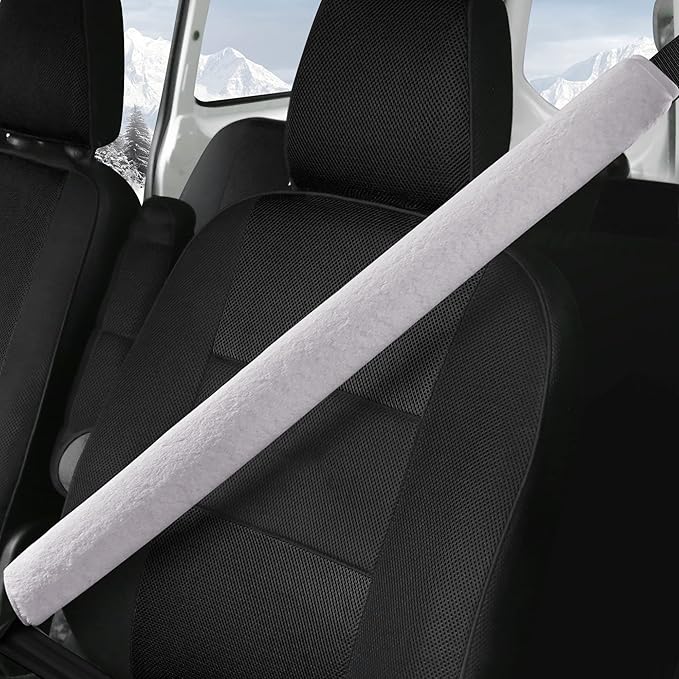 LACDL Extra Long Seatbelt Covers Super Soft Furry for Adults Kids Women & Men, Thick Plush Full Car Seat Belt Strap Cushion, Fluffy Shoulder Pad Protector, Auto Interior Accessories, 1pc, Grey, 39.5in