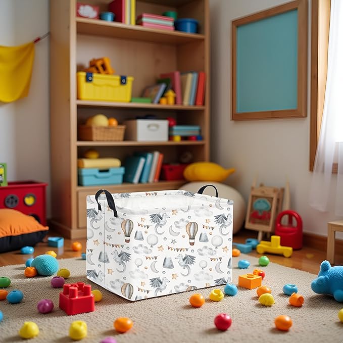 TIBAOLOVER Rectangular Baby Kids Storage Basket for Home Kitchen Girls Cute Storage Bin Organizer Shelf Book Room Decor(Flying Dinosaur)