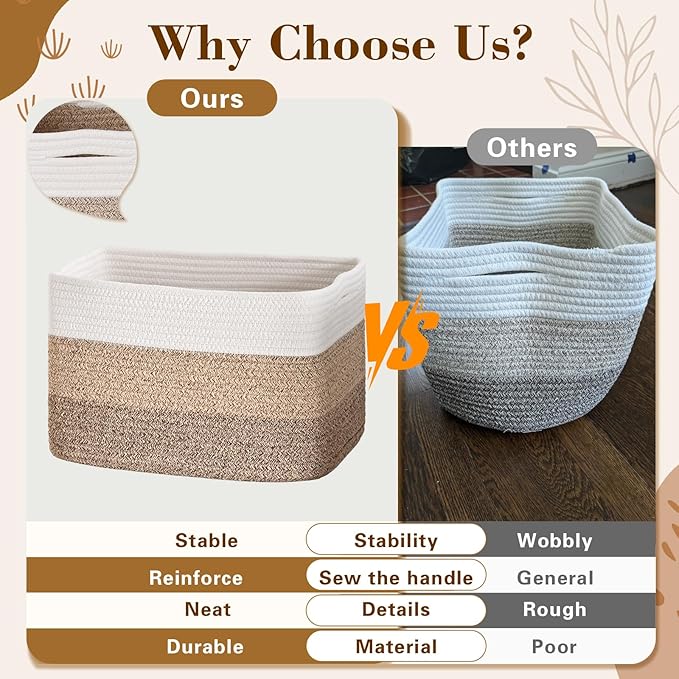 Degeyoyo Woven Storage Baskets, Baskets for Organizing, 3 Pack Woven Basket for Storage, Storage Baskets for Shelf, Towel, Toy, Book, Closet, Baby 15"×10"×9"