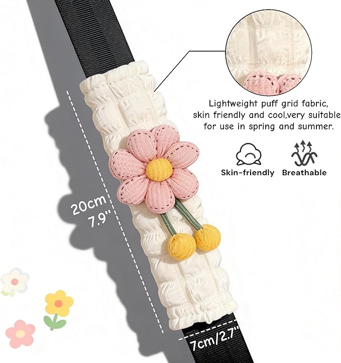 Cute Flower Seat Belt Cover Pads, 2 Pcs & 4 Pcs Seatbelt Covers for Women Adults, Car Seat Strap Pads, Seatbelt Cushion (Pink,2)