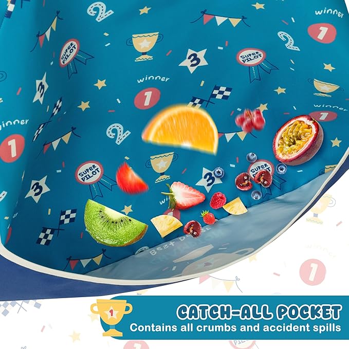 Little Dimsum Mess-Proof Baby Bibs|Infant Toddler Long Sleeve Waterproof Feeding Smock|Catching Food & Wipe Clean