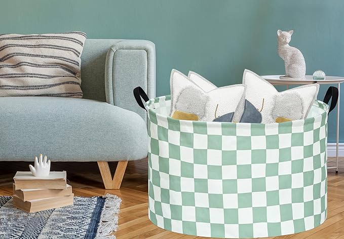 MAIZMZ Checkered Storage Basket Extra Large 80L Kids Hamper Baby Laundry Basket Waterproof Toys Car Organizer Collapsible Canvas for Home/Dorm/Pet/Office/Closet/Shelf/Gift Baskets