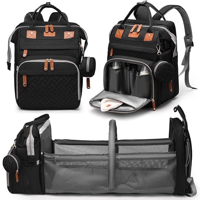 JKJRJJ Diaper Bag Backpack with Changing Station, Large Diaper Bag For Boys And Girls, Multifunctional Waterproof Travel Diaper Backpack, Baby Bag with USB Charging Port for Moms Dads,black