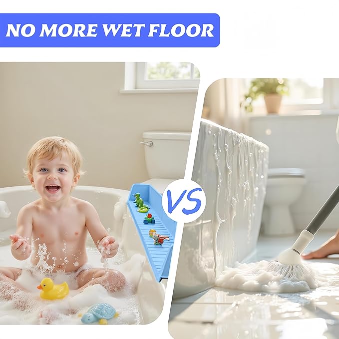 31IN Silicone Bathtub Splash Guard for Kids, Strong Suction Cups Tub Topper & Bath Toy Holder, Bath Tray Play Shelf & Bathroom Toy Storage, Kids Bathroom Accessories, Prevents Water Spills