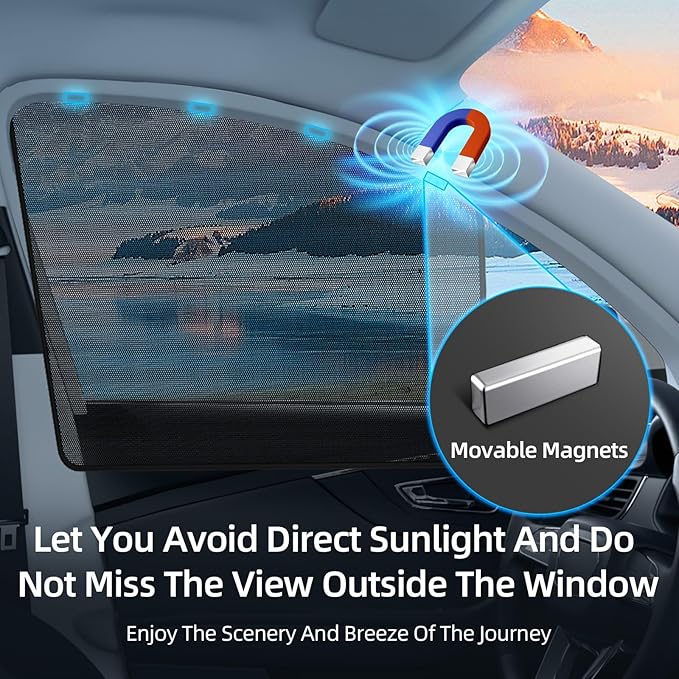 Aokway Car Side Window Sunshades, Driver Car Window Screen Mesh, Universal Fit for Camping and UV Protection (Black, Front Side 2pcs)
