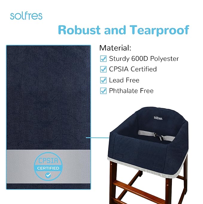 Dual-Belt Baby High Chair Cover, Upgrade Version, for Wooden or Restaurant High Chair, Sturdy and Robust Material, Waterproof Washable Stain and Slip Resistant, Navy Blue