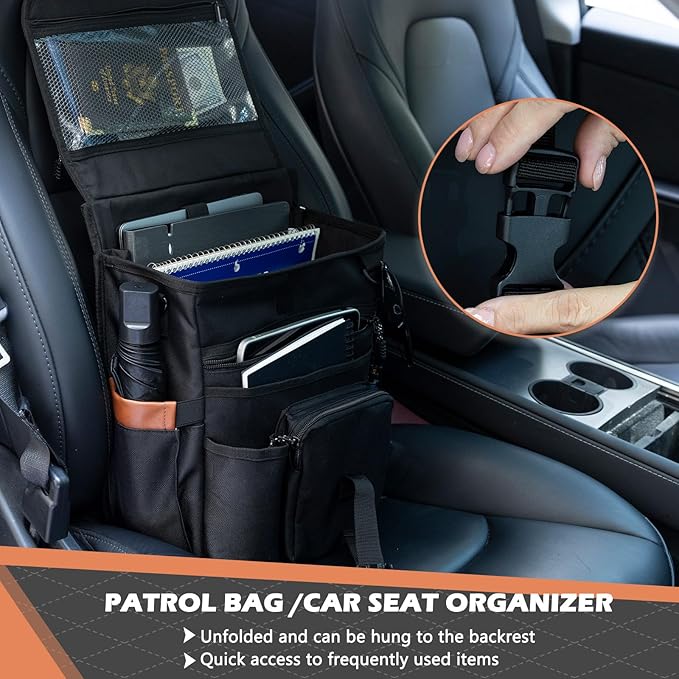 SPORJET Car Seat Organizer with Lid and Laptop Compartment (Fits 15.6"), Front Seat Passenger Organizer with Adjustable Strap, Multiple Pockets, Portable Office Bag, Water-Resistant 1200D Polyester