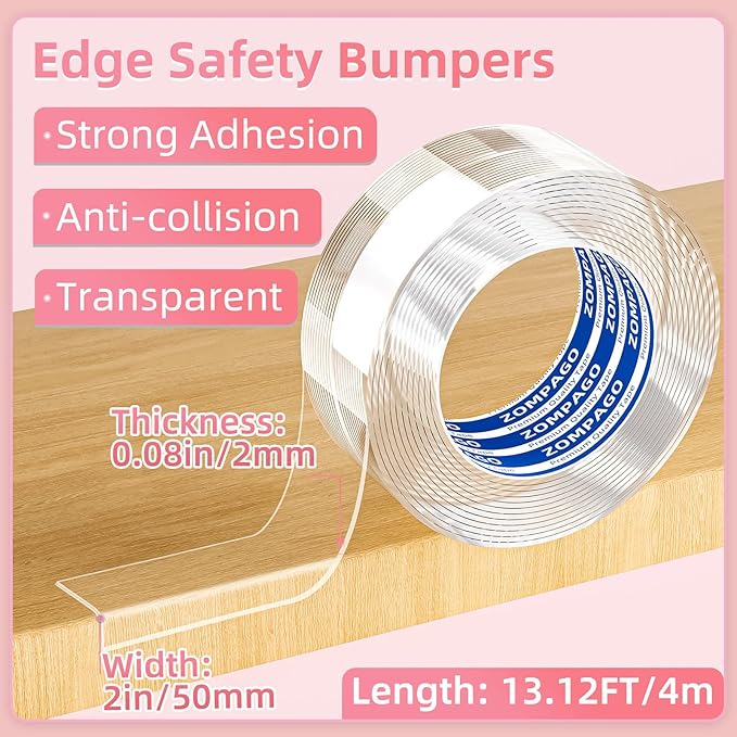 Clear Soft Corner Protectors for Furniture Strip,2in (W) x 13FT(L),Sharp Edge & Table Bumper,Window Edge,Wall Protector, Soft Corner Guards Safe for Proof,Table Corner Protectors in Family