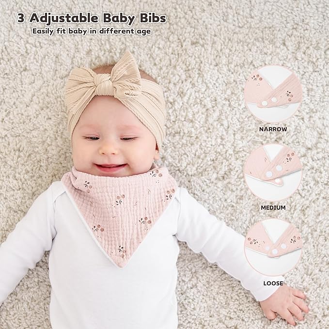 Susurration Muslin Baby Drool Bibs 6Pack Soft Triangular Adjustable Baby Bandana Bibs for Unisex Baby Girls & Boys