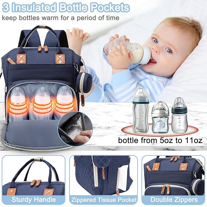 SHITIESHOU Diaper Bag Backpack Baby Bag, Baby Girl Boy Diaper Bag for Dad Mom with Pad, 16 Pockets, Pacifier Case, Large Diaper Bags Unisex for Travel (Blue)