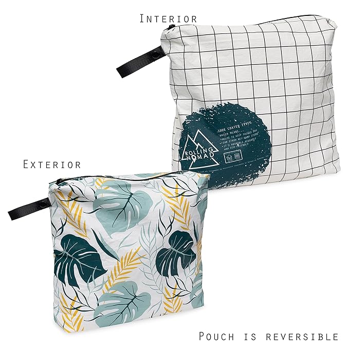 Rolling Nomad Tyvek Zippered Pouch, Wet Swimsuit Bags, Reversable Dry Bags, Travel Essentials, Toiletry, Pool, Beach, Waterproof, Wet Clothes & Wipes, Summer Must Haves, 14.5x11.5x2.5, (Large)