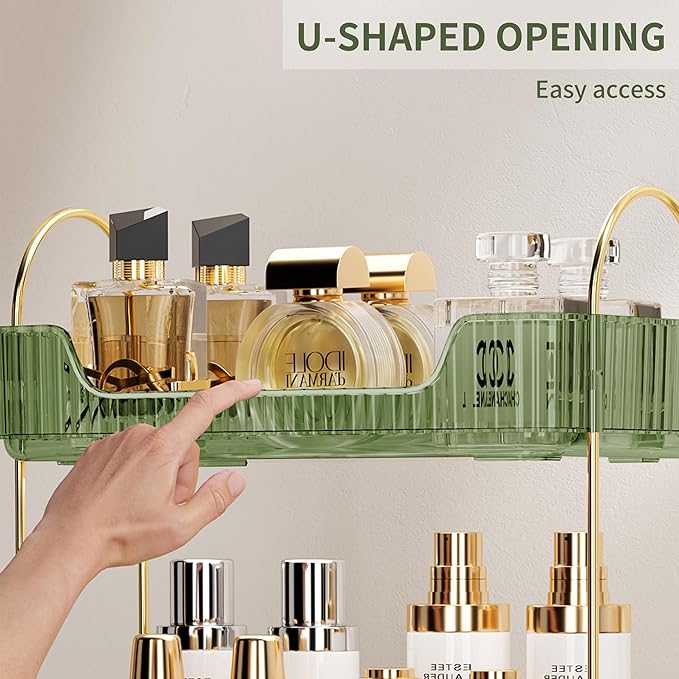 3 Tier Bathroom Organizer Countertop Makeup Perfume Tray Skincare Organizer for Bathroom Dresser Vanity (Green)