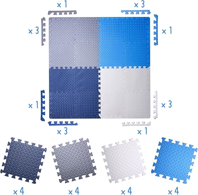 Coolcandy Baby Foam Play Mat 16Pcs with Edge Strips, 4 Colors Interlocking Floor Tiles, 0.4″ Thickened Non-Slip Puzzle Floor Mat for Infants Toddlers Playroom & Daycare