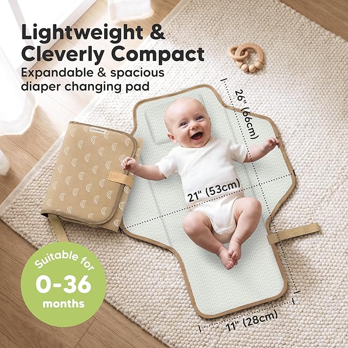 KeaBabies Portable Changing Pad for Baby, Travel – 26 x 21 Wipeable, Waterproof, Foldable Baby Diaper Changing Mat for Diaper Bag, Caddy, Car, Bed, Newborn, Compact Changer Mat Station (Rainbow)