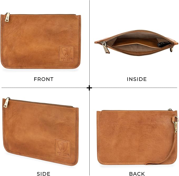BERLINER BAGS Vintage Genuine Leather Document Organizer Theo XL, Passport Holder and Travel Wallet - Brown