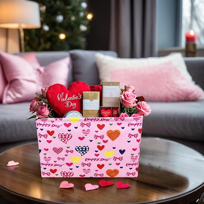 ASKETAM Valentine's Day Basket Gift for Empty Cute Heart Large Storage Bin for Kid and Baby Room Décor (Happy Day Love)