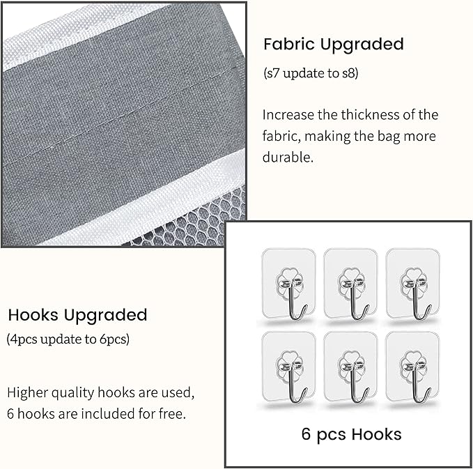 2pcs 3-pockets Large Wall Hanging Organizer Bag, Linen Fabric Door Hanging Storage Baskets with Pockets, Waterproof Bin for Kitchen, Bedroom, Office, RV Camper (Gray-3pcs)