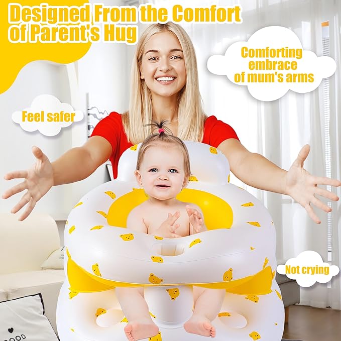 Upgraded Inflatable Baby Seat for Babies 3-36 Months, Inflatable Baby Chair Sit Me Up Floor Seat for Baby, Back Support Baby Seats for Infants for Sitting Up with Built in Air Pump (Yellow Bear)