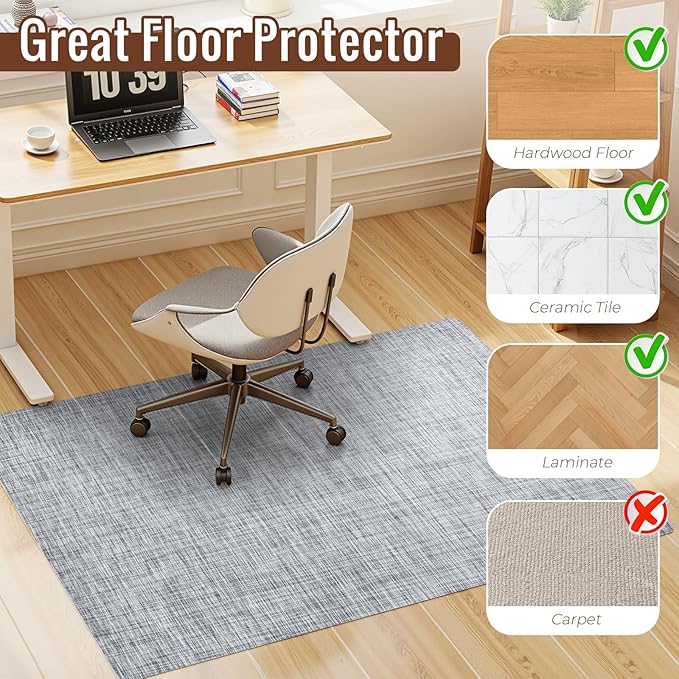 Wansimoo Office Chair Mat for Hardwood and Tile Floor, 40"x48" Floor Mat, Heavy Duty Computer Gaming Chair Mat, Anti-Slip, Non- Curve, Desk Chair Mat,Floor Protector for Home Office(Grey)