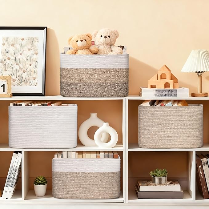 Degeyoyo Woven Storage Baskets, Baskets for Organizing, 3 Pack Woven Basket for Storage, Storage Baskets for Shelf, Towel, Toy, Book, Closet, Baby 15"×10"×9"