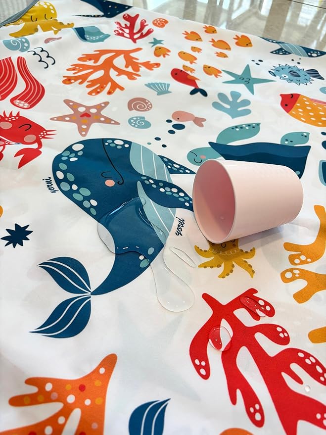 Waterproof High Chair Splat Mat – Machine Washable Floor & Table Protector for Baby Feeding, Art & Crafts, Outdoor Use (Ocean, 57x71 Inch)