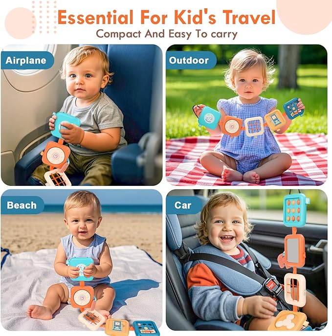 Montessori Busy Board for 1 Year Old, Toddlers Travel Toys for Ages 1–3, Sensory Activity Board for Airplane and Car, Baby Gifts for Boys Girls, Easter Basket & Stocking Stuffers