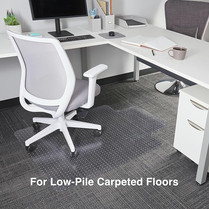 Staples Office Chair Mat, Clear Floor Mats with Lip, Flat-Pile Carpets, Extended Under-Desk Coverage, 35.5" x 47.5 Inch, Smooth Glide
