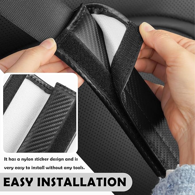 2PCS Carbon Fiber Seat Belt Cover Pad,Leather Seatbelt Covers for Reducing Shoulder & Neck Fatigue,Summer Essential Car Seat Strap Pads Car Accessories Interior for Most Vehicles (Carbon Fiber)