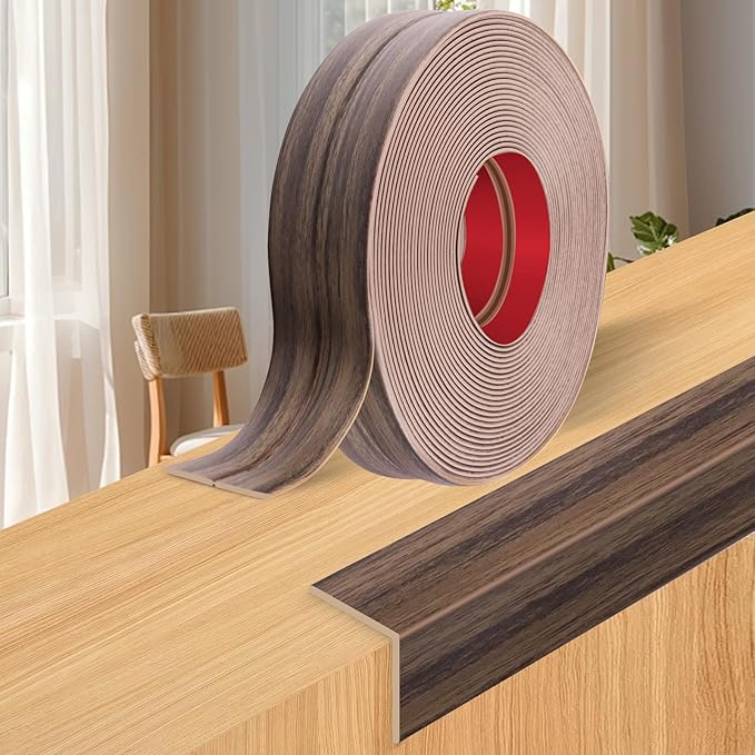Wall Corner Protector Moulding Trim Peel and Stick Wall Corner Guards Trim Flexible Self Adhesive Edge Protector Moulding, 0.8 in x40 Ft, Smoked Brown Wood