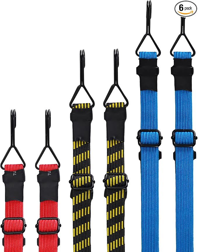 20" 40" 80" Flat Adjustable Bungee Cords Assorted Sizes, Easy-to-Adjust Heavy Duty Bungee Straps with 200 Lbs Max Break Strength & UV Protection, Perfect for Tents, Cargo, Luggage, Bike, etc. (6 Pcs)