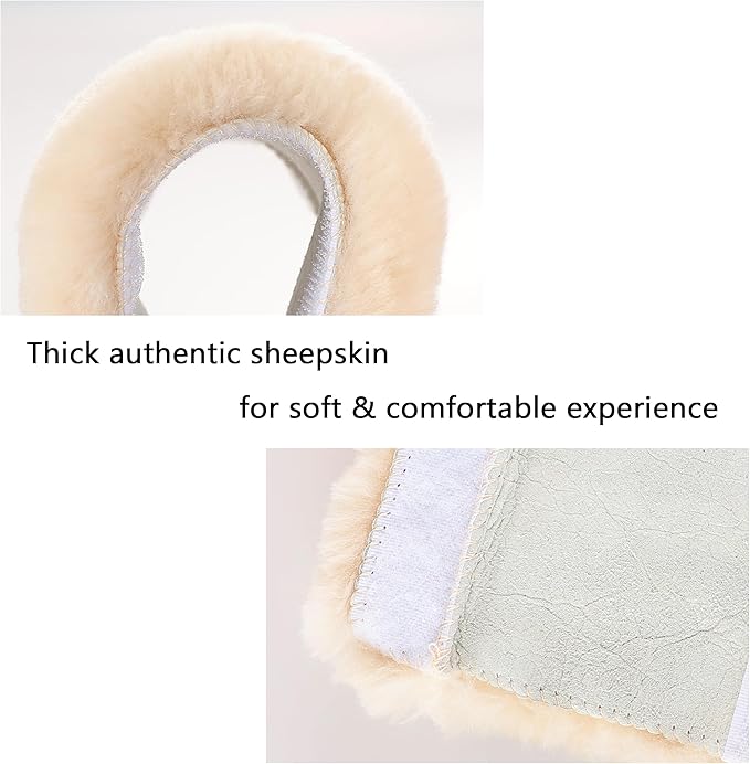 Amooca Authentic Sheepskin Seatbelt Cover Real Wool Car Truck SUV Airplane Seat Belt Shoulder Pad for Carmera Backpack Straps Neck Cushion Protector 2 Pack Beige