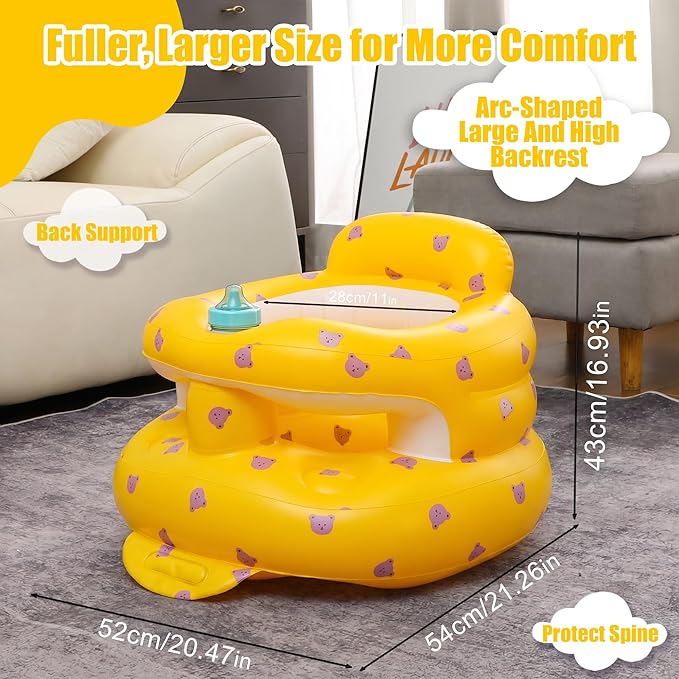 Upgraded Inflatable Baby Seat for 3-36 Months, Baby Chair Sit Me Up Floor Seat – Clip to Table Leg. No Tipping. + Front Guard Anti-Tip, Back Support for Infants Learning to Sit Up + Built-in Air Pump