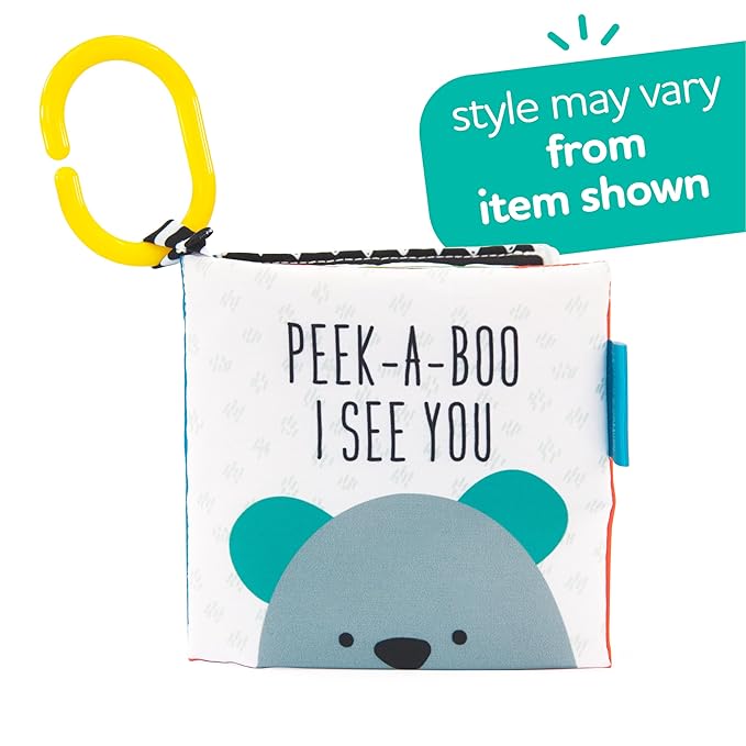 Sassy Peek-a-Boo Activity Book with Attachable Link for On-The-Go Travel,Sensory Play,Black & White,Ages 0+ Months,(Pack of 12)