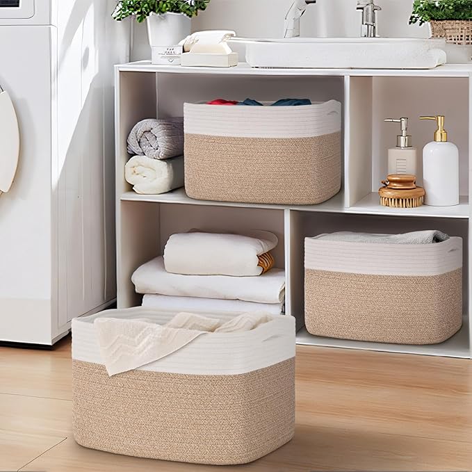 Degeyoyo Woven Storage Baskets, Baskets for Organizing, 3 Pack Woven Basket for Storage, Storage Baskets for Shelf, Towel, Toy, Book, Closet, Baby 15"×10"×9"