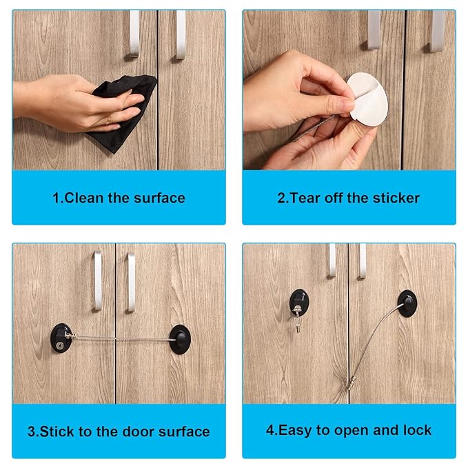 Hotop 4 Pack Cabinet Locks with Keys Mini Fridge Refrigerator Locks for Kids Toddlers Self Adhesive Child and Baby Proofing Safety for Deep Freezer Drawers Doors Latch(White and Black)