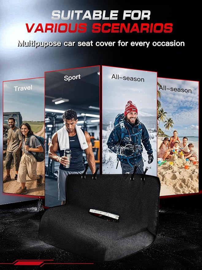 TESFEEL Waterproof Towel Back Seat Cover for Car, Truck, Van & SUV – Durable Rear Bench Seat Cover for Kids & Dogs, Seat Back Protector Easy to Install (Black)