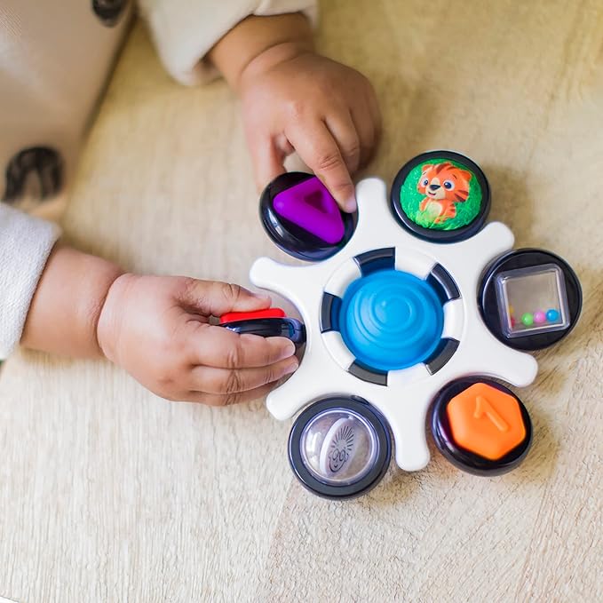 Baby Einstein Curiosity Clutch Fidget Sensory Toy and Pop It Rattle, BPA Free Infant Teether, Age 3 Months+, Multicolored