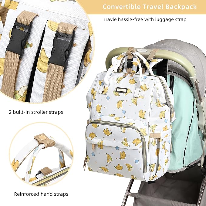 GAIVP Diaper Bag Backpack, Diaper Bags for Baby Girls Boys, Baby Bags for Moms Dads, Nappy Changing Bag with Insulated Pockets,Multi-functional Waterproof Backpack with Stroller straps -Beige Banana