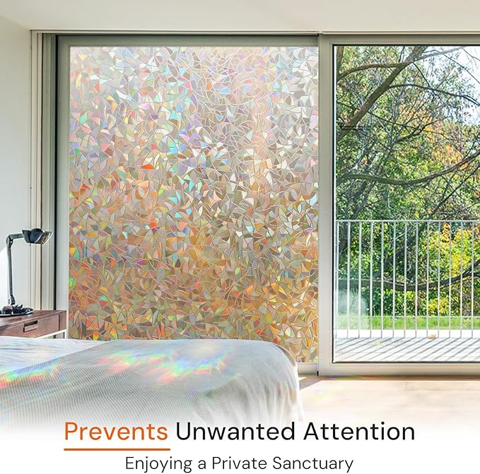 DOWELL Window Privacy Film, Rainbow Window Film, Decorative Stained Glass Clings, Static Cling Door Sticker, Non-Adhesive 3D Decals for Home UV Protection, Dark Brown, 23.6 x 78.7 inches