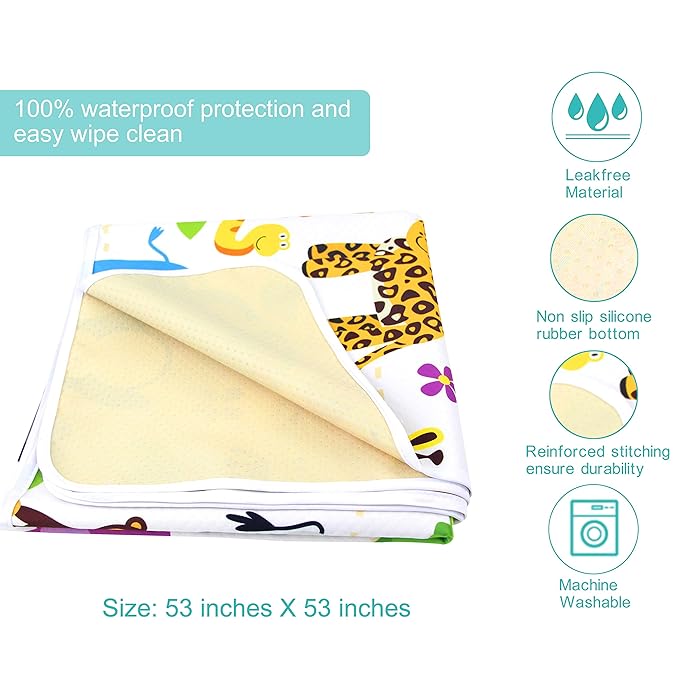Paw Legend Washable Highchair Splat Floor Mat- Anti-Slip Silicone Spot Splash Mess Mat(53'' X 53'')-Food Catcher Art Craft Leak Proof Mat,Animal