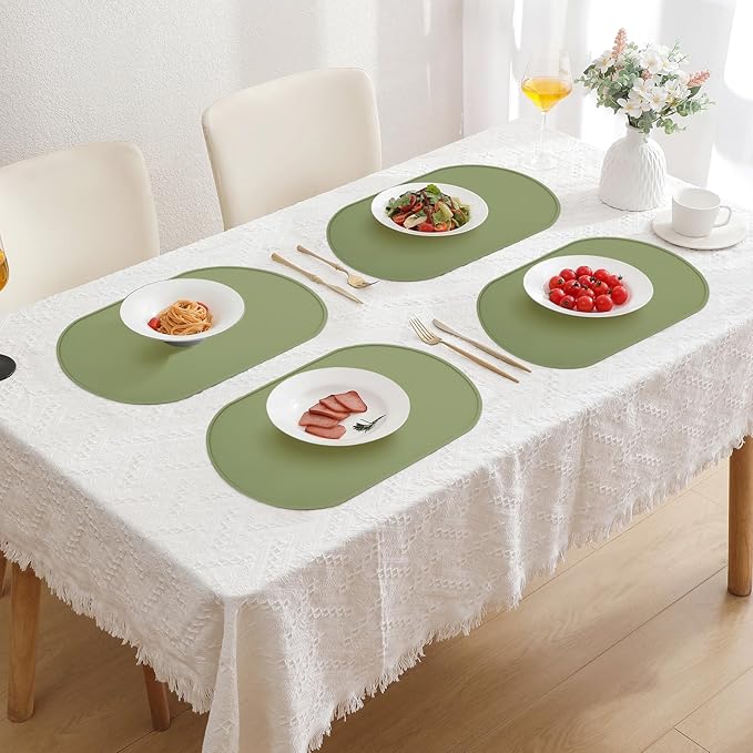 yuuzue Silicone Placemat Set of 6, Heat Resistant Placemats for Dinning Table, Reusable Portable Kids Baby Placemats, Waterproof Stain-Proof Toddler Food Mats, Easy to Clean Silicone Mat Oval Placemat