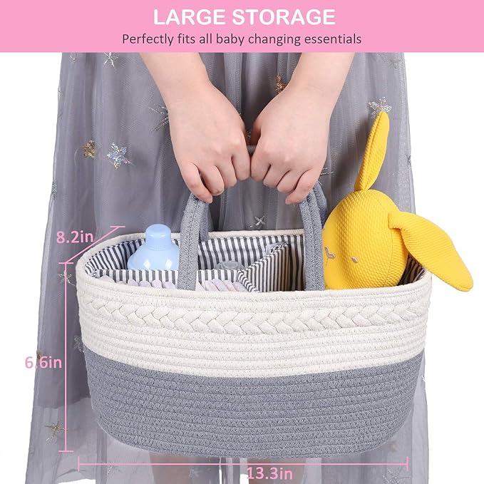 ABenkle Diaper Caddy Organizer, Boho Rustic Cotton Rope Nursery Baby Basket, Changing Table Organizer for Baby Diaper Storage and Baby Shower