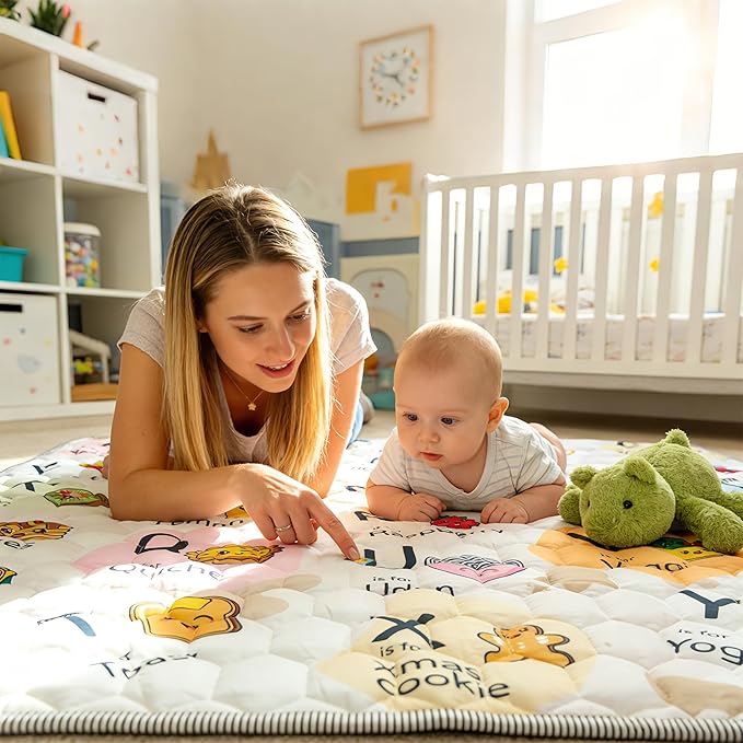 Baby Play Mat for Floor Playpen - 50" X 50" Playpen Mat,Thick One-Piece Crawling, Odorless Floor Mat, Non-Slip Cushioned Baby Playmat for Infants,Babies,Toddlers. Foldable and Machine Washable